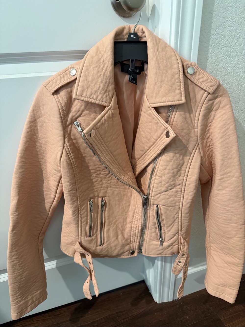 Forever 21 Peach Quilted Faux Leather Moto Jacket